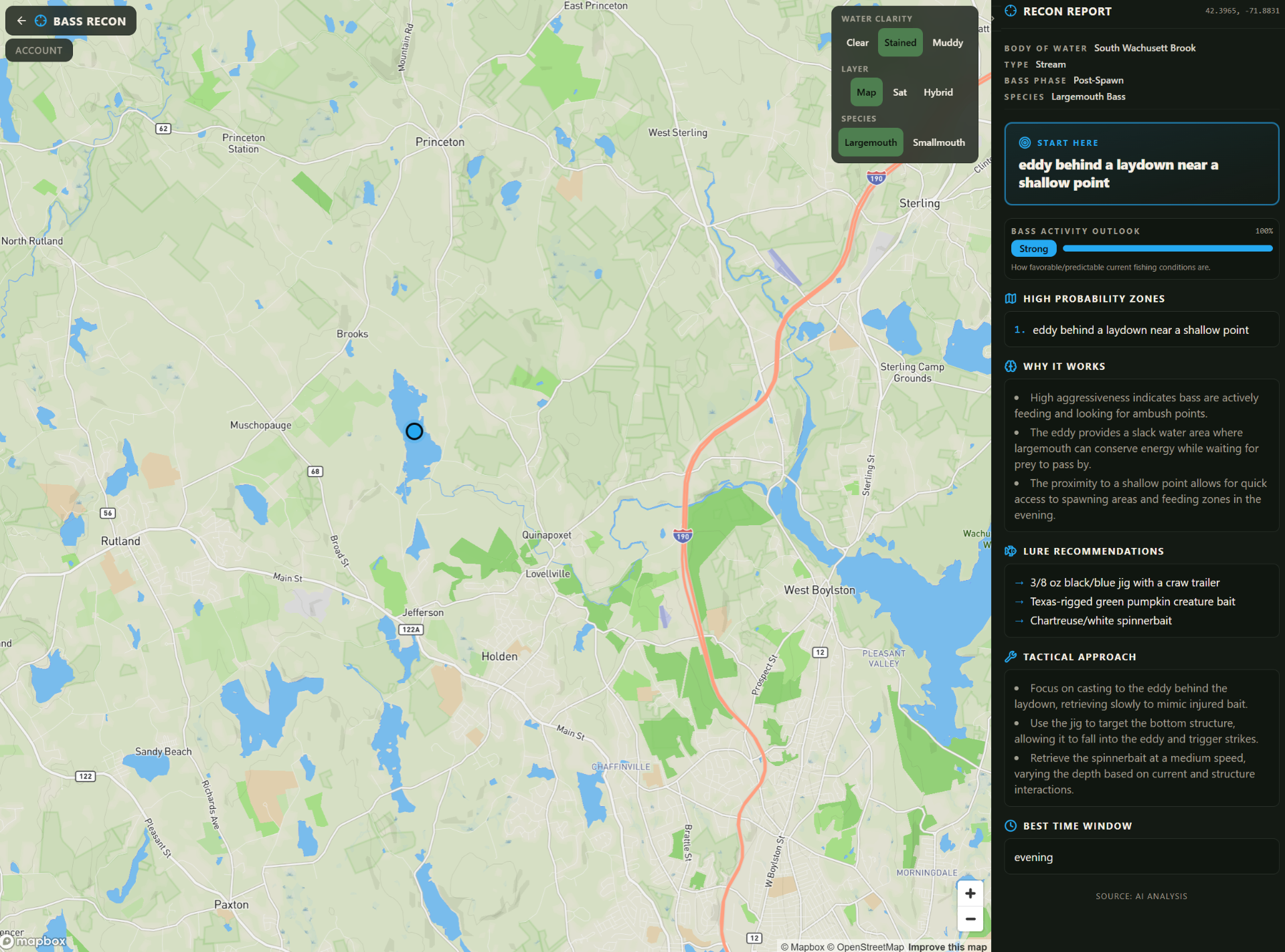 Bass Recon tactical map and recon report interface